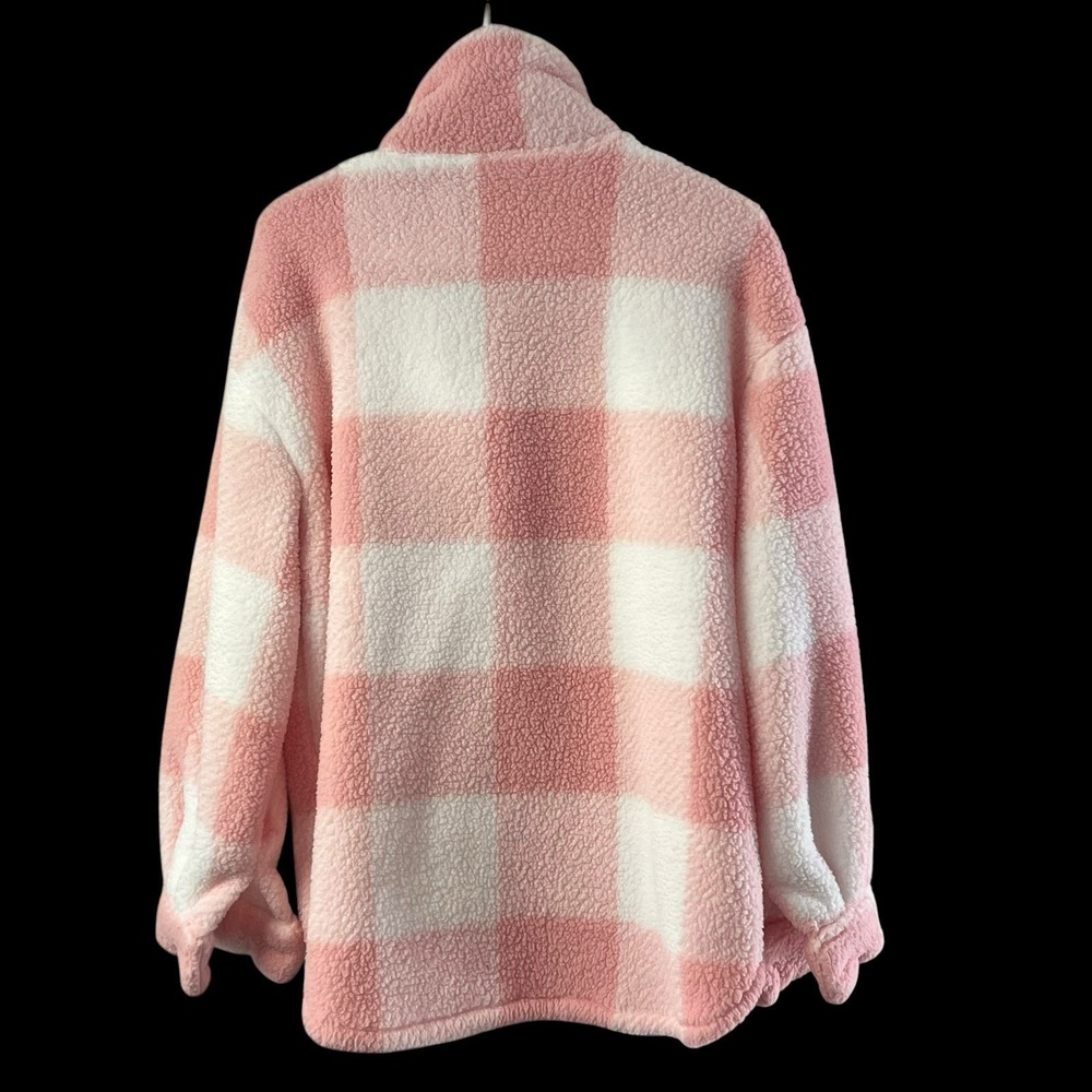 Women's Plush Shacket Size Large Pink White Cozy Loungewear Jacket‎ - Picture 3 of 6